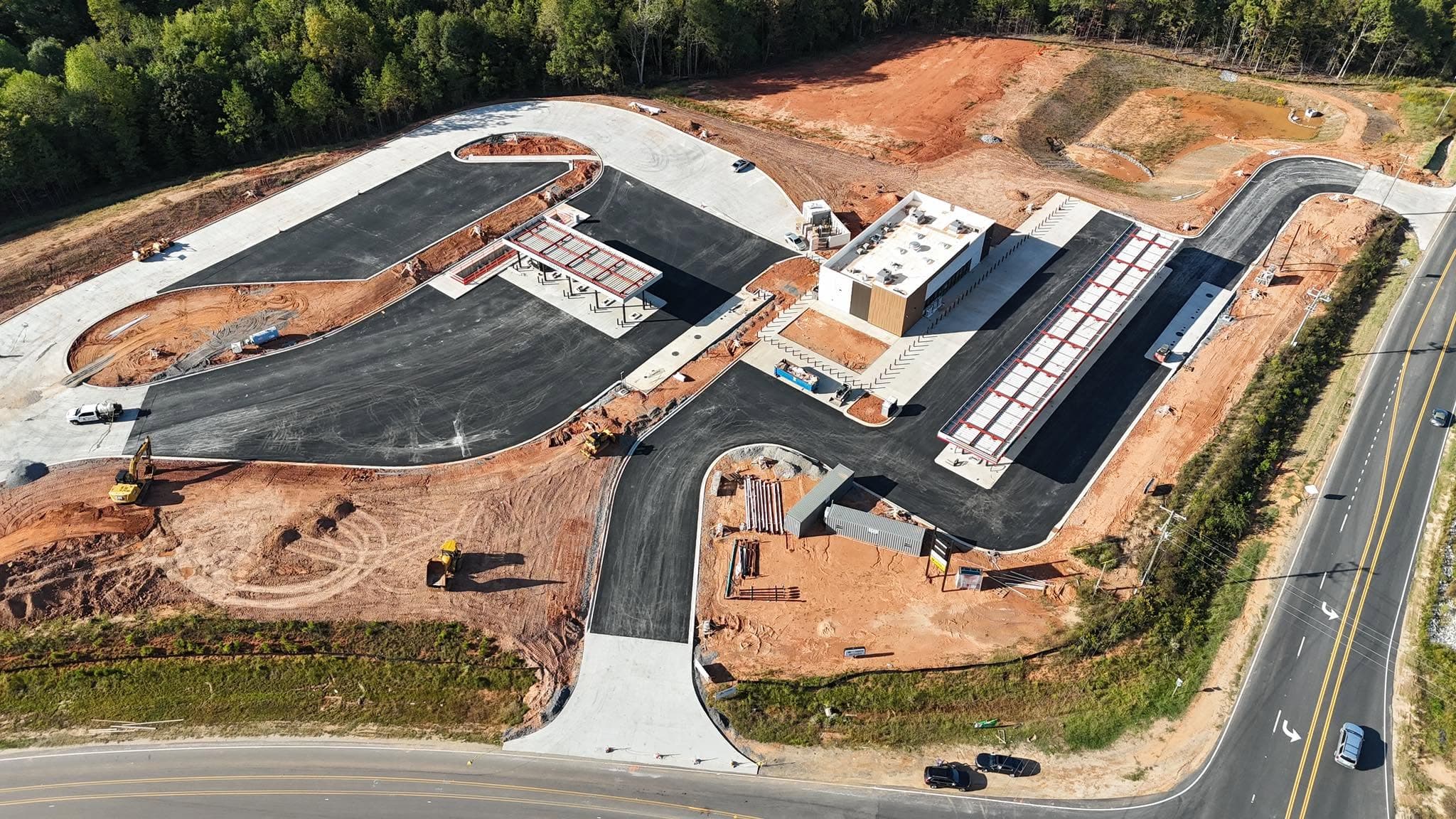Aerial view of newly paved areas at a commercial development